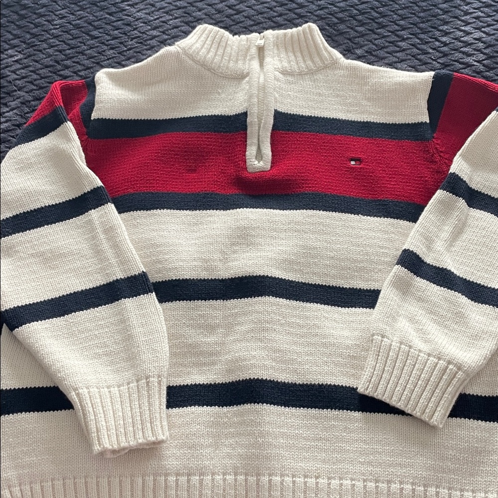 Tommy Hilfiger boys Zip-Up Sweater in Cream and Navy